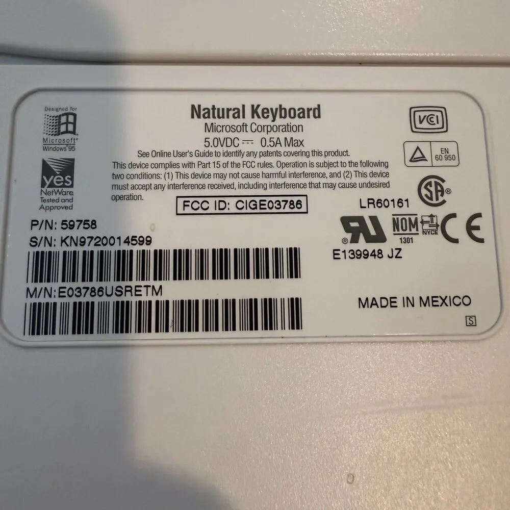 Vintage Microsoft Natural Keyboard 59758 PS/2 Windows 95 Original Box Tested